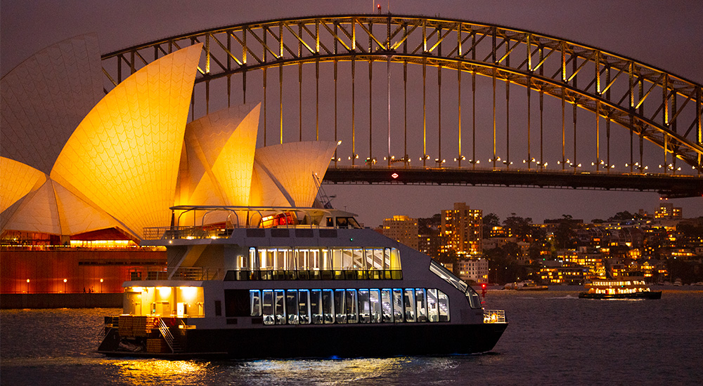 Glass boat dinner cruise on Sydney Harbour