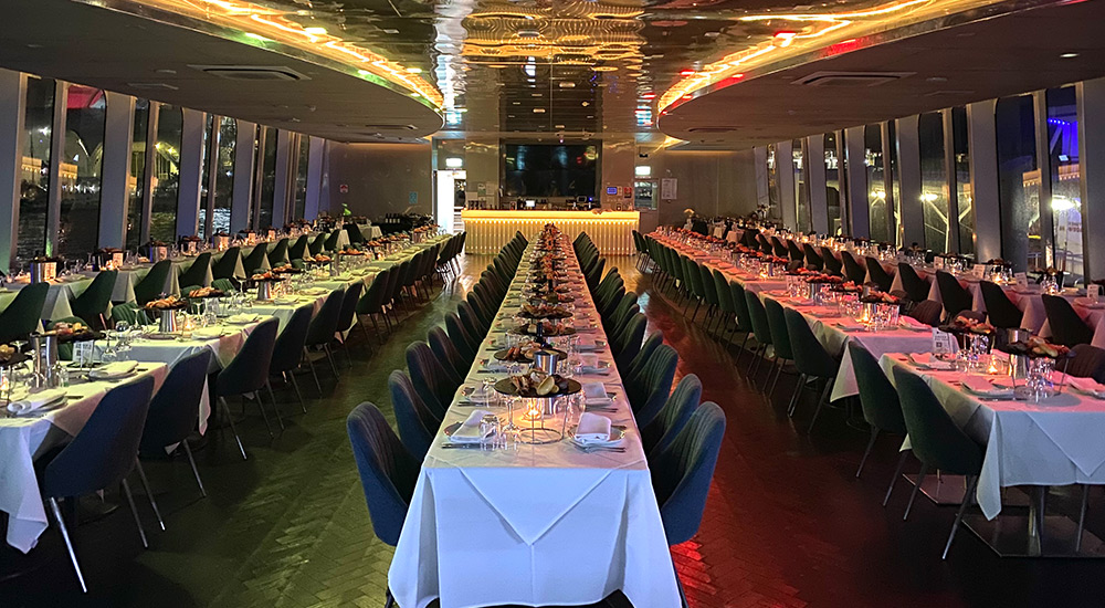 The luxury interiors of Clearview Christmas party cruise