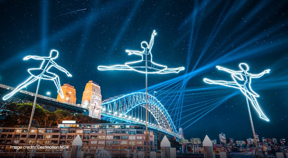 The light installations illuminating the Sydney Harbour Bridge during Vivid Sydney