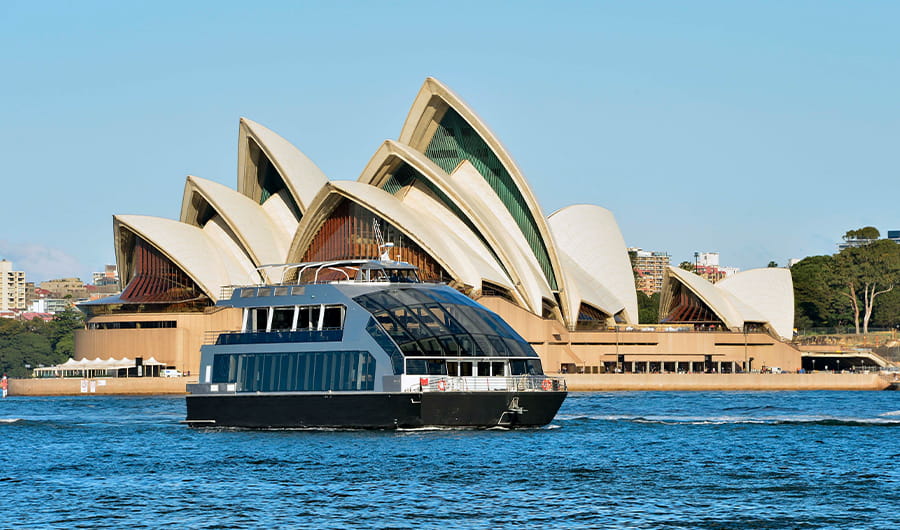 The Clearview glass boat photographed on Sydney Harbour with the iconic Opera House in the background