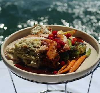 Food platter served on the Clearview Christmas Day Cruise