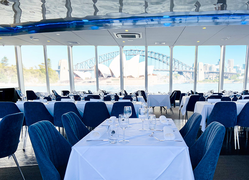 Luxury dining area of Clearview lunch cruise