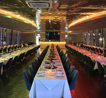 Dining area of the Clearview 2-hour Wine-Paired Dinner Cruise