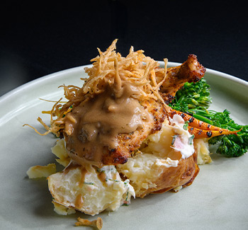 Plated food on the Clearview 2-hour Wine-Paired Dinner Cruise